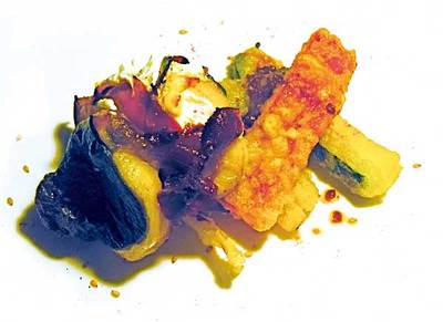 Rodaballo con tempura de verduras