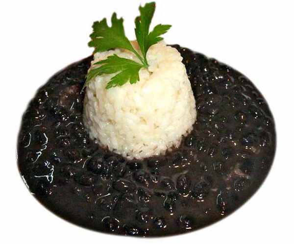 Frijoles con sepia y arroz blanco