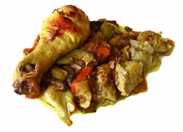 Pollo con alcachofas al Ras-el-hanout