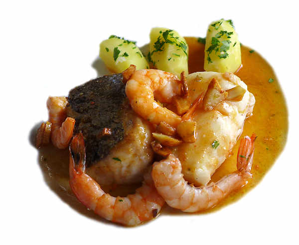 Merluza con gambas al ajillo