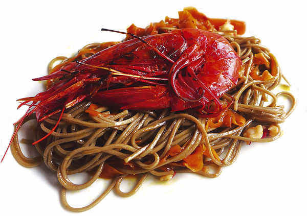 Carabineros con fideos Soba