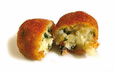 Croqueta de langostinos y espinacas