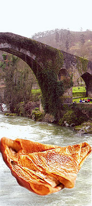 Montaje de frixuelo sobre el puente de Cangas de Onis