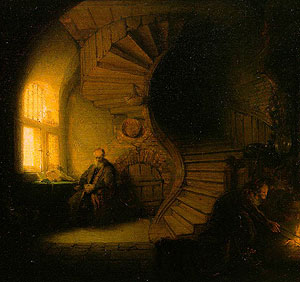 Pintura sobre una escalera